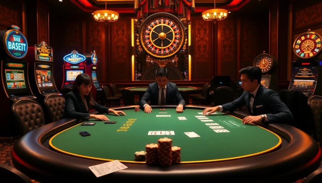 Experience the luxury of Trang chủ RR88 with a thrilling poker game set in an elegant casino environment.